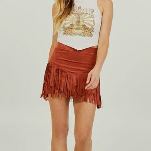 Burnt orange/red burgundy fringe western skirt